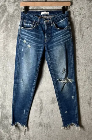 MOUSSY Vintage Howa Distressed Skinny‎ Jeans Raw Hem Blue Wash Size 24 X 25” thumbnail 1