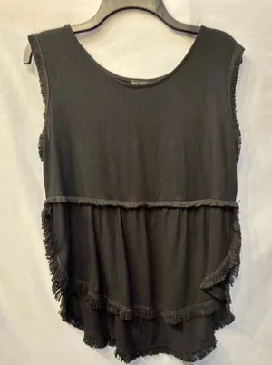 Coco + Carmen Black Sleeveless Fringe Tiered Tank size S/M thumbnail 1
