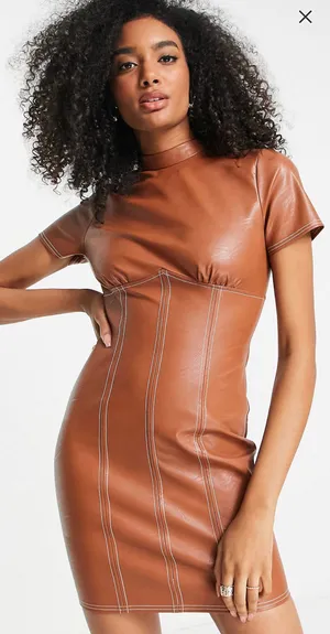 ASOS Brown Pleather Mini Dress thumbnail 1