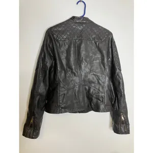 Levi Strauss Moto Jacket Womens Size M Brown Good Faux Leather Quilted Edgy thumbnail 8