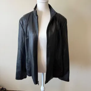Van Heusen Women Leather Jacket XL Black Zip Up Mock Neck Moto Minimalist Moto thumbnail 5