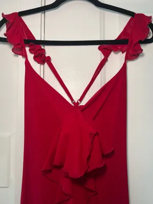 Ruffle Wine Wedding Guest Dress Red thumbnail 3