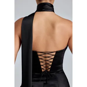 Oh Polly Anastasia‎ Corset Draped Halterneck Satin Mini Dress in Black Sz 10 NWT thumbnail 6