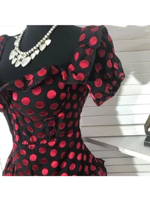 Lovers and Friends Mini Dress ruffle Red Polka Dot Parisian cocktail whimsical M thumbnail 7