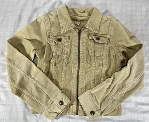 Vintage Abercrombie Corduroy Jacket Women XL Beige Tan Full Zip Trucker Stretch thumbnail 1