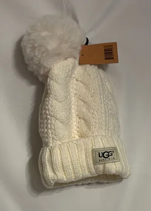 UGG Women's Novelty Cream Cable Knit Beanie with Pom-Pom thumbnail 1