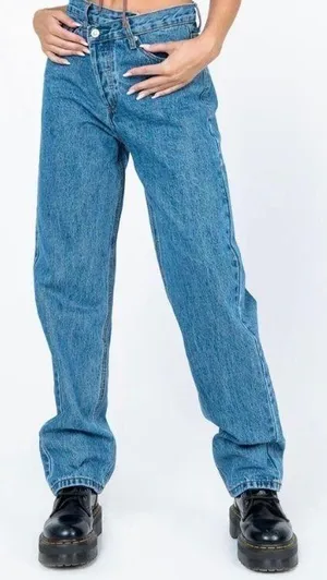 Princess Polly Holly Asymmetric Straight-Leg Jeans thumbnail 1