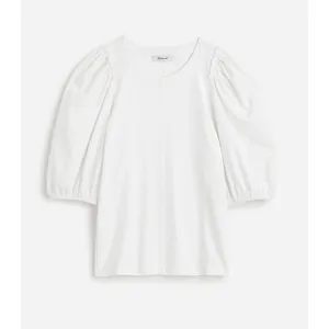J.Crew Madewell Puff Sleeve Tee Shirt Cotton Top Relaxed Minimalist Eyelet White S NWT thumbnail 4