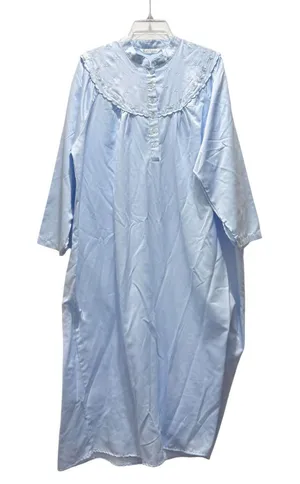 Kay Anna Brushed Back Satin Nightgown L Blue Long Long Sleeve Grandmacore‎ EUC thumbnail 1