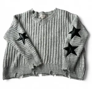 Vintage Havana cable knit grey and black star sleeve sweater thumbnail 1