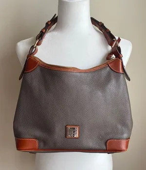 Dooney and Bourke Taupe Elephant Gray Pebbled Leather Shoulder Bag thumbnail 1