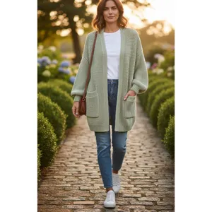 POL Oversized Chunky Open Cardigan Sage Green Lantern Sleeve Sweater size Small thumbnail 8