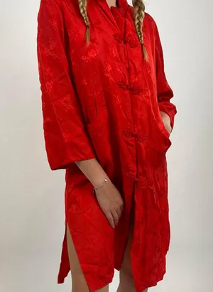 Vintage Red Silk Dress Size M thumbnail 2
