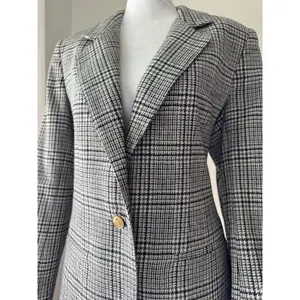 Vintage Y2K Petite Haberdashery Black & White Wool Houndstooth Plaid Blazer thumbnail 3