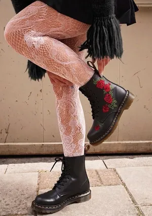 Dr. Martens 1460 Vonda Rose Embroidered Leather Combat Boots Black Size 9 thumbnail 1