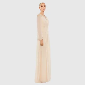 MAC DUGGAL Beige Embellished Shoulder Blouson Sleeve Evening Gown Size 8 thumbnail 3