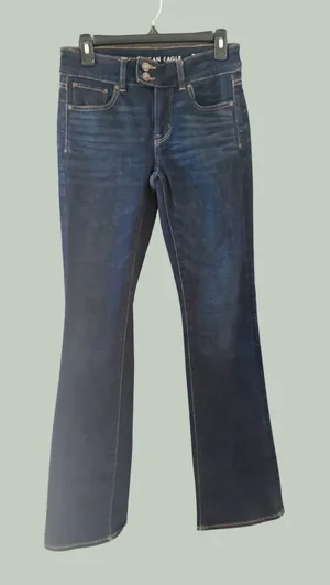 American Eagle Kick Boot Jeans Dark Indigo‎ Wash Double Button Womens 4 Long thumbnail 1