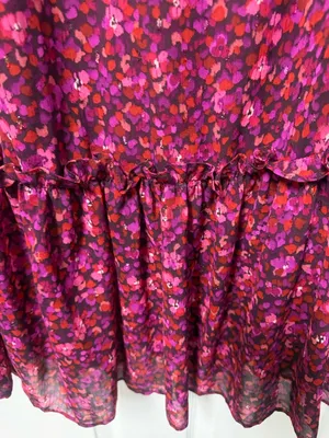 London Times Magenta & Burgundy Floral Ruffle Dress thumbnail 4