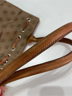 Y2K Dooney & Bourke Tote Bag Brown Monogram Canvas Leather Tassel Academia thumbnail 8