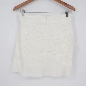 Naked Wardrobe The Statement White Sequin Lace Pleated Ruffle Mini Skirt thumbnail 5