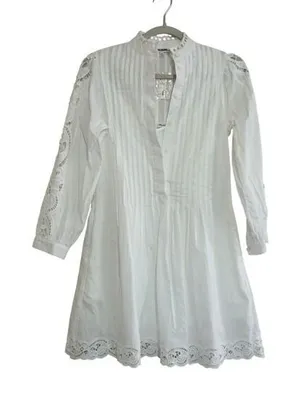 Madewell White Mini Dress Pintuck Lace‎ Eyelet Embroidery XXS NEW Delicate thumbnail 1