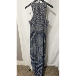 London Times Navy Blue Geometric Medallion Print Sleeveless Maxi Dress Size 8 thumbnail 3