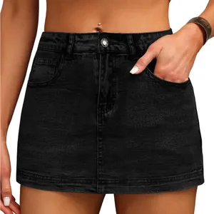 NWT Black Denim Skort for Women - High Waist Mini Denim Skirt - Small thumbnail 1