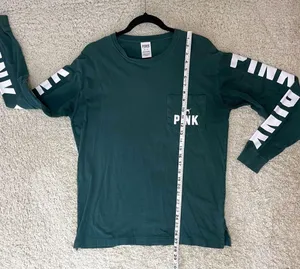 Victoria's Secret PINK Green Long Sleeve Tee Relaxed Fit Crew Neck thumbnail 6