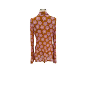 Free People Lucky Shirt Mesh Floral Ruched Button Front‎ Coffee Combo Medium thumbnail 9