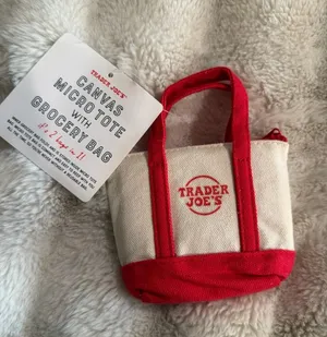 NWT Trader Joe’s Red Canvas Micro Tote with Grocery Bag thumbnail 1