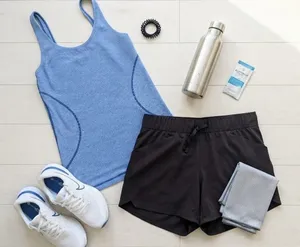 Zella Blue Striped Tank & All in Motion Black Shorts Activewear Bundle Set Med thumbnail 1