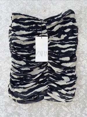 Zara Black & Cream Zebra-Stripe Ruched Mini Skirt thumbnail 1