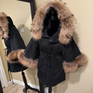 Raccoon Fur Flare Sleeve Parka Coat Jacket Winter Coat Trench Puffer Hooded Coat thumbnail 2