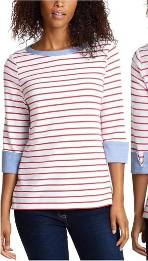 Nautica Striped Chambray Cuffed Sleeve Cotton Top Plus Size XXL thumbnail 1