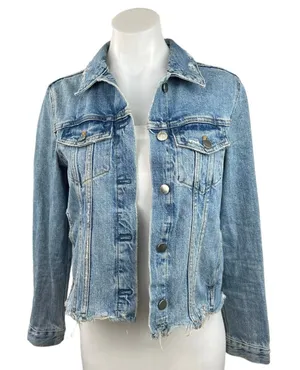 Zara Authentic Denim By TRF Blue Long Sleeve Collared Denim Trucker Jacket Sz S thumbnail 1