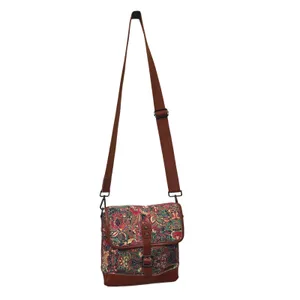 Baosha Floral Paisley Canvas Messenger Bag Brown Faux Leather Crossbody Satchel thumbnail 3