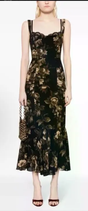 Floral Ruffle Hem Dress Black thumbnail 1