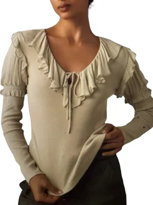 Anthropologie Ruffle V-Neck Puff Sleeve Top Victorian Romantic Feminine thumbnail 1
