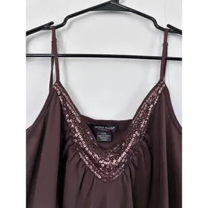 Y2K Guess Jeans‎ Womens Brown Sequin V-Neck Camisole Adjustable Strap Tank Top M thumbnail 4