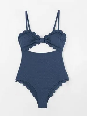 Cupshe - 1 pc. Black Knotted Scalloped Trim Cutout swimsuit - Medium Dark Blue thumbnail 3