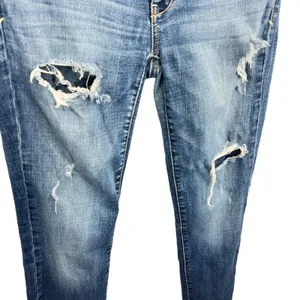 90s American Eagle Distressed Skinny Jeans Blue Sz‎ 4 Super Stretch Denim Grunge thumbnail 7