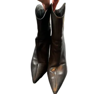 Bota Salto Alto Women's Black Leather Pointed Toe Ankle Boots 3" Heel Size 8.5 thumbnail 5