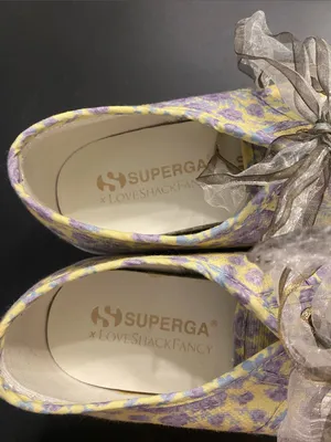 Superga x LoveShackFancy 2790 Platform Sneakers Yellow Purple Floral Lace 40 (9) thumbnail 4
