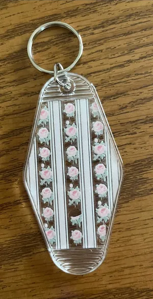 Flower Stripe Acrylic Keychain - Pink Roses- NWOT thumbnail 1