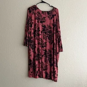Free People Floral Midi Dress Pink Black Long Sleeve Boho Size Medium thumbnail 5