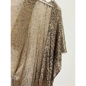 Women’s Leopard Print Fringe Kimono Gold Metallic Mesh Boho Cover-Up One Size thumbnail 8