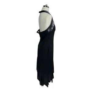 Black Beaded V Neck Evening Gown Formal Sleeveless Petite‎ Short Hem Women's thumbnail 9