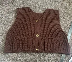 SHEIN Brown Chunky Knit Button Front Sweater Vest Size Small thumbnail 1