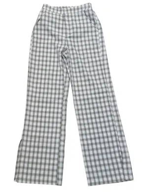 Princess Polly Plaid Wide Leg Pants Sage Green White High Waisted Side Slit Sz 2 thumbnail 1