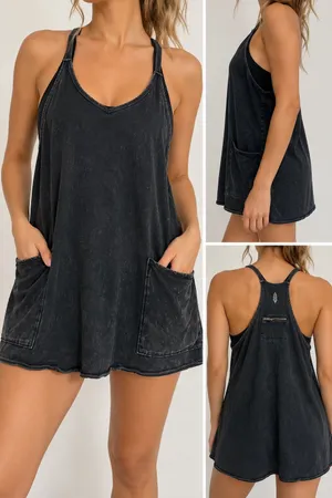 FP Movement Hot Shot Mini Dress Romper M Black Racerback Athleisure thumbnail 2